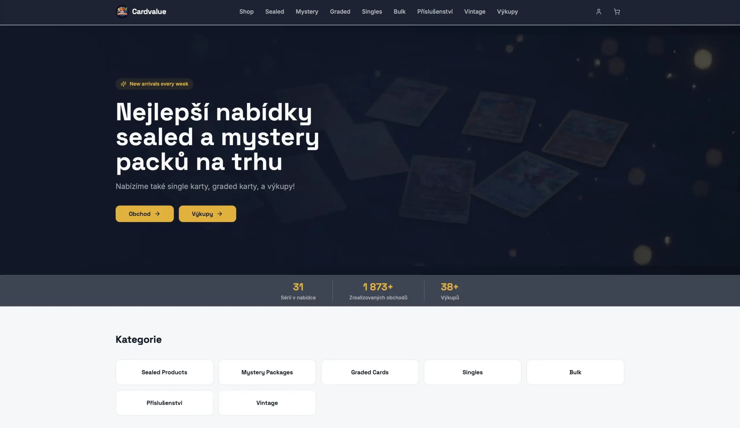 Product listing in CardValue e-shop